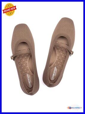 Mary Jane Flat Shoes Slip On Square Toe Washable Knit Elastic Ankle Strap